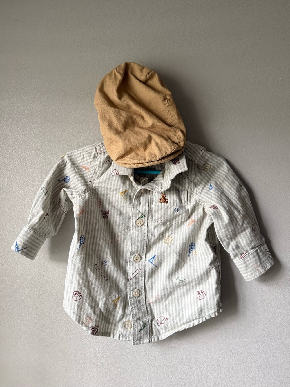 GAP Baby Boy Button-Up Shirt + Hat Set